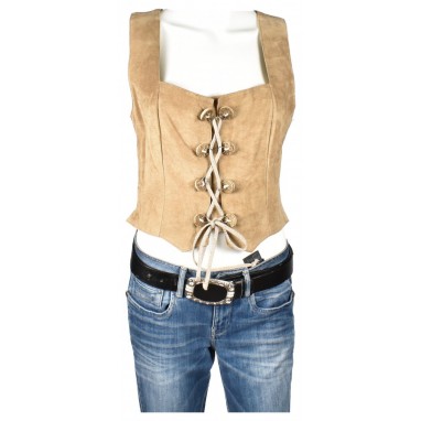 Дамски кафяв кожен елек | Mall112.com